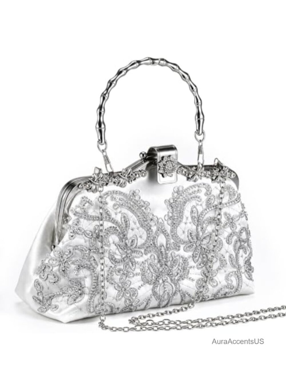 Embroidered Beaded Evening Bag with Crossbody Chain Clutch Purse